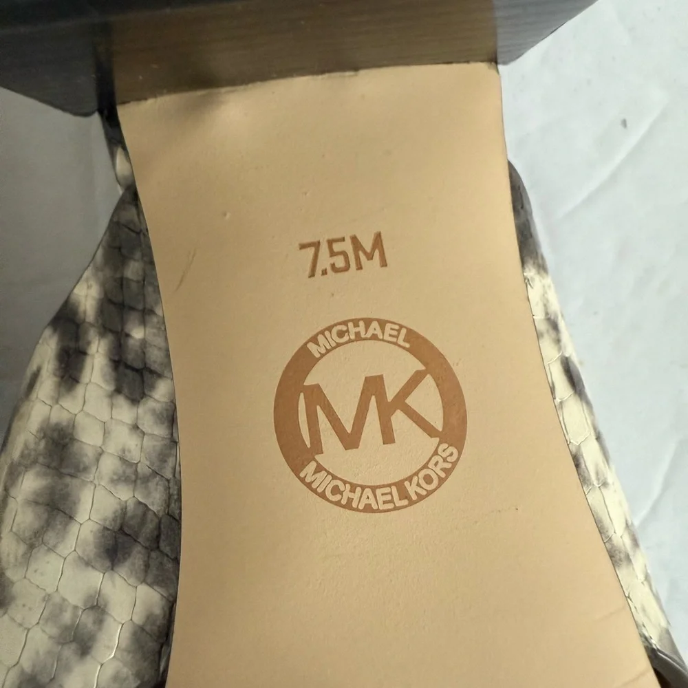 Michael Kors Brown Snake Print Mules Slides Chunky Block Heel Sandals Women 7